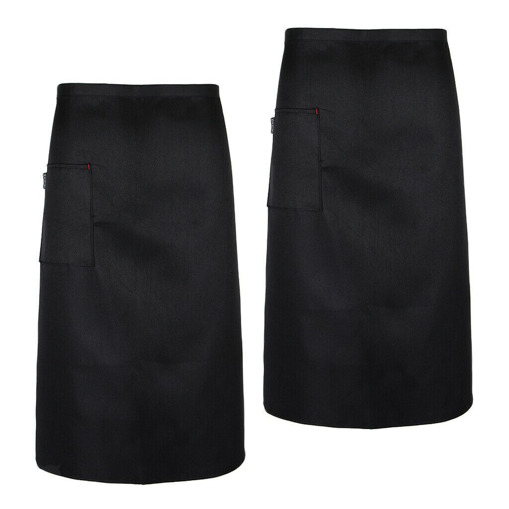 2x Long Apron Chef Baker Knee Length Hotel Catering Apron Men Women Black