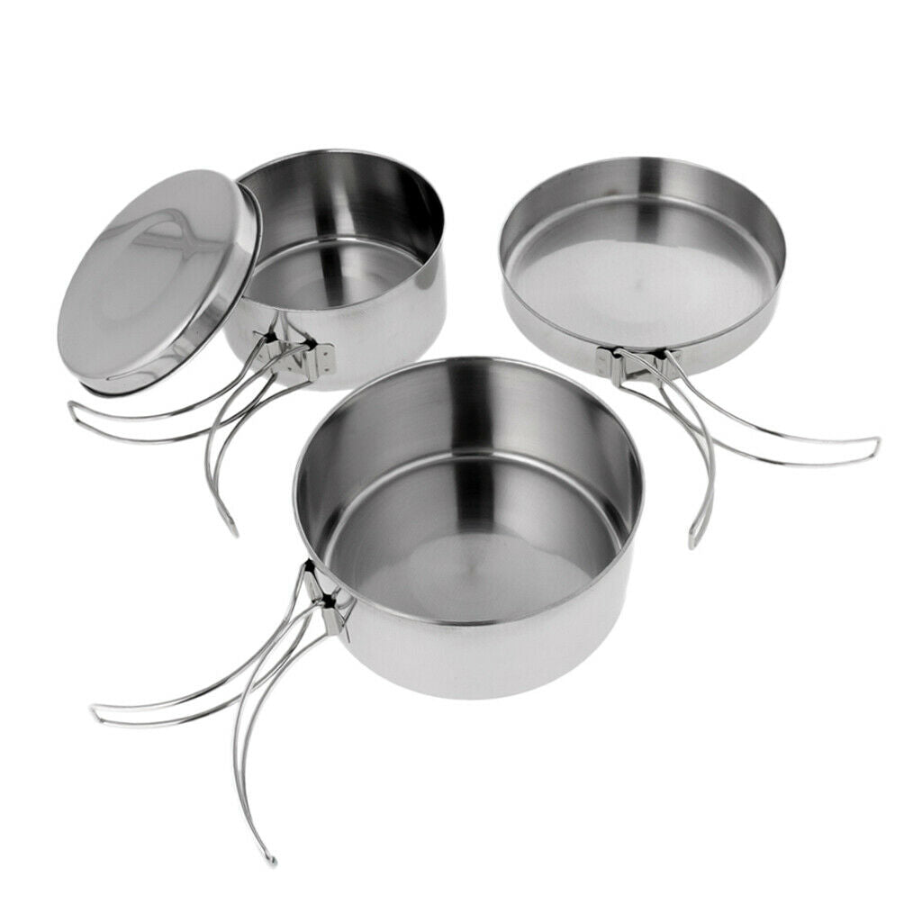 Portable Camping Folding Stainless Steel Cookware Backpacking Pot Pan Set