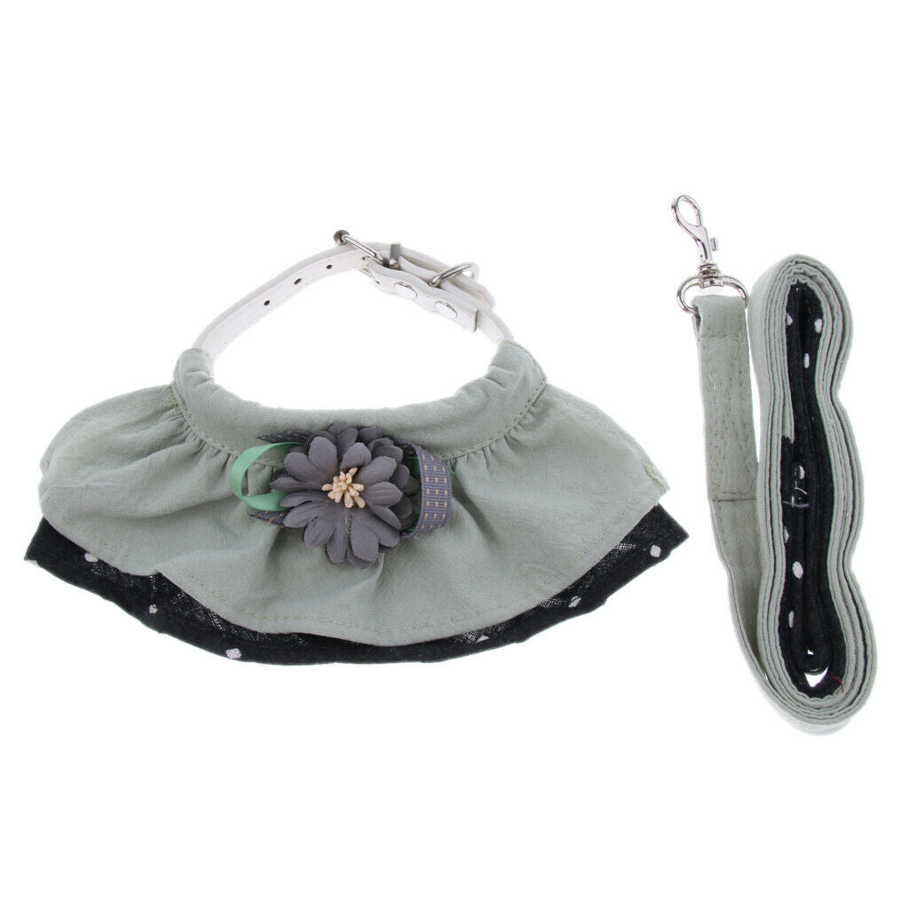 Dog Flower Collar Chest Strap with Traction Rope, Pet Dog Cat Leash Green M