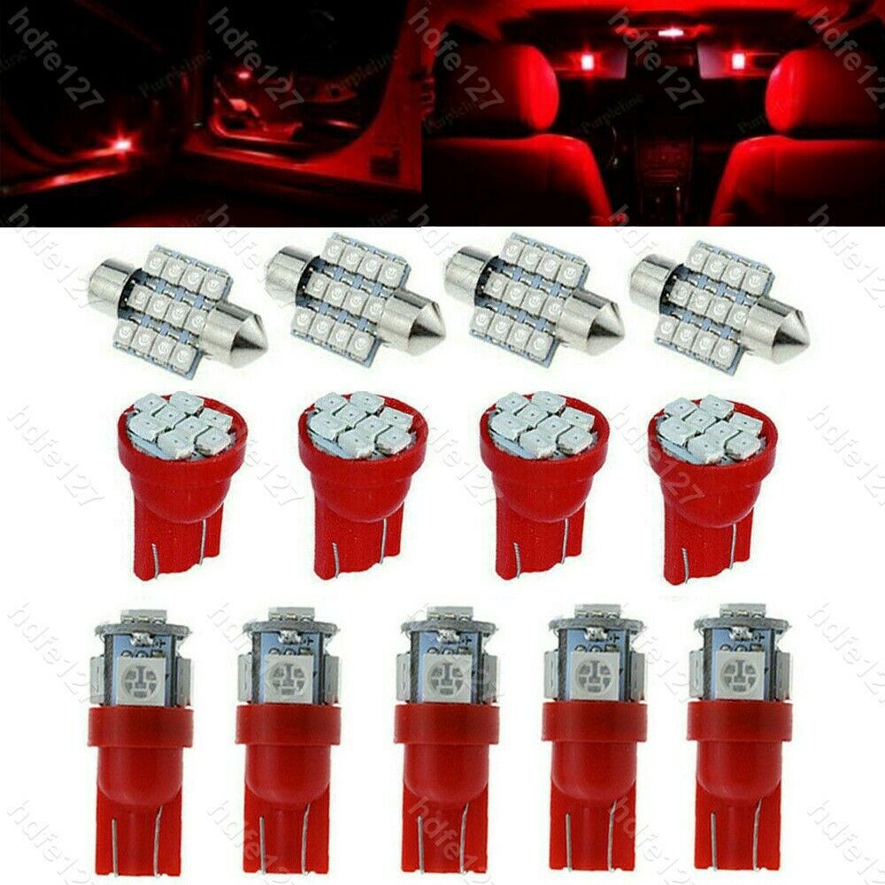 13pcs Red Car LED Light Interior Package Bulb Kit for Dome License Plate Lamps