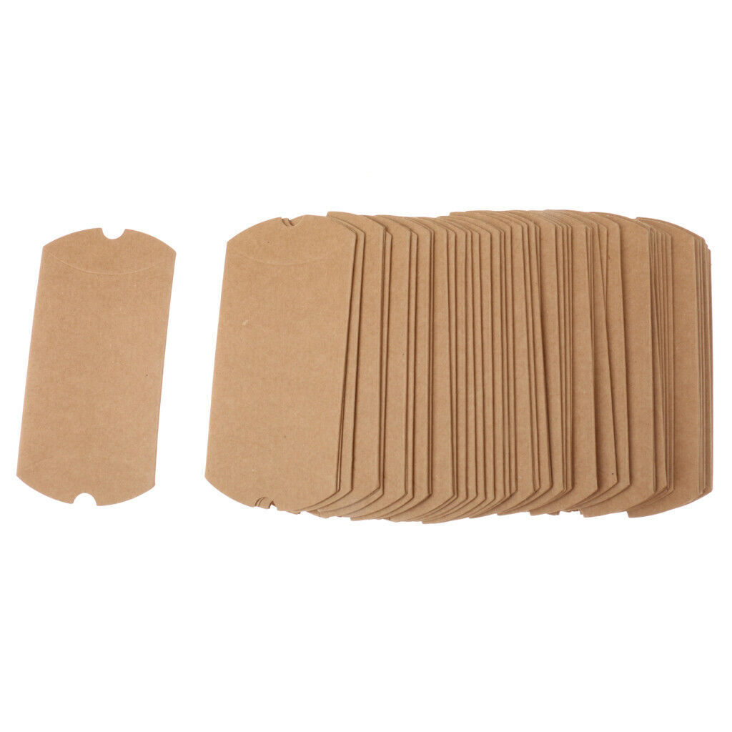 Pack of 50 Pillow Shaped Kraft Gift Boxes, 5.9 x 2.95 inch Pillow Candy Boxes