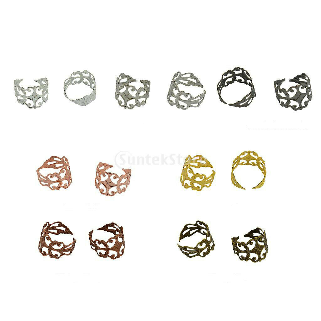 30x Filigree Finger Ring Cabochon Brass Base Findings Supplies 3 Colors