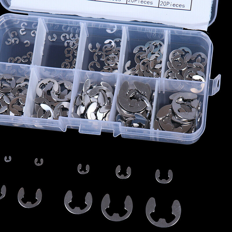 200x 304 stainless steel e-type circlip opening ring 1.5mm-10mm box- w HLY Qx