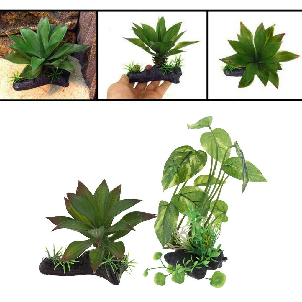 2Pcs Reptile Aquarium Lifelike Underwater Plant Water Grass Decorations