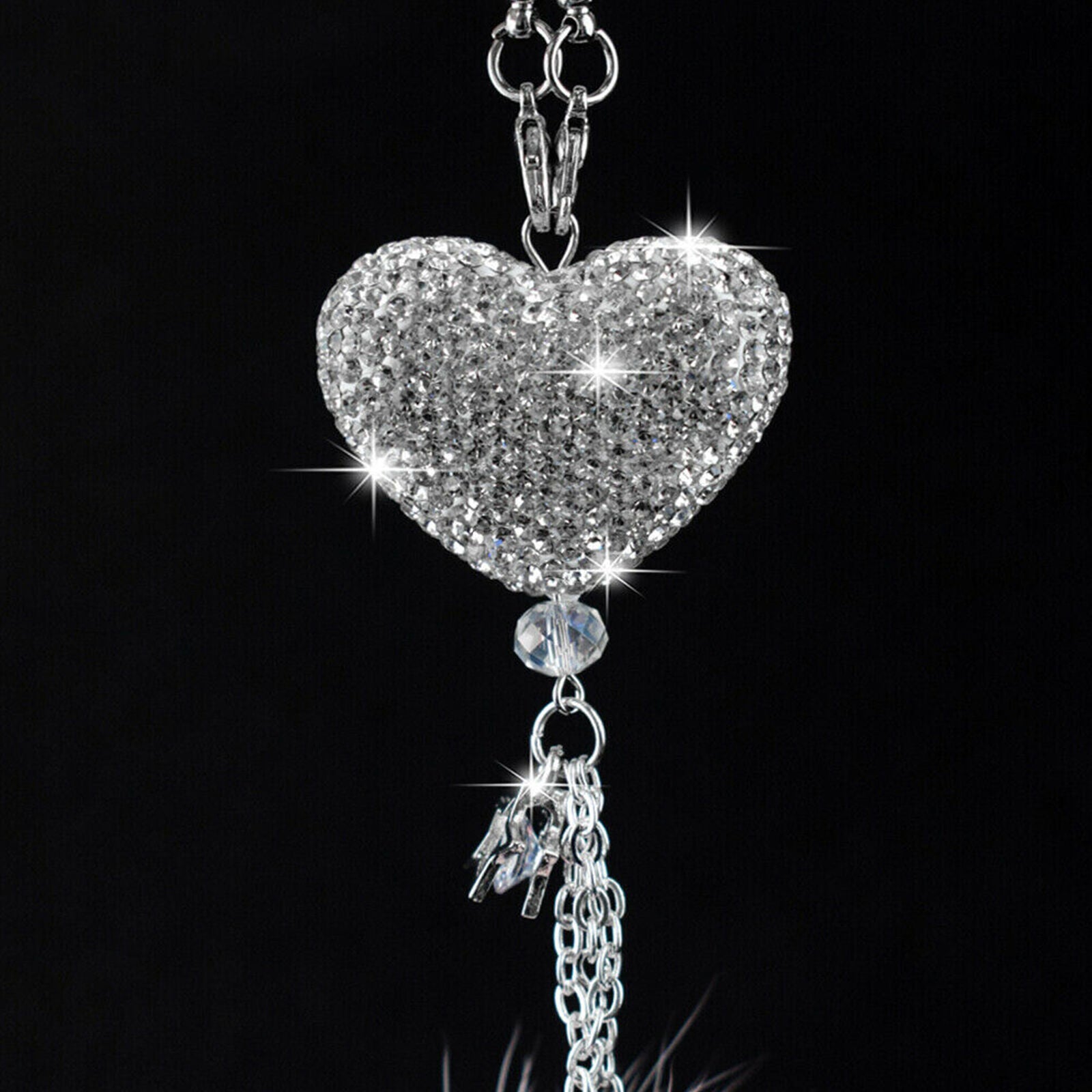 White Bling Car Rearview Mirror Hanging Car Rhinestone Diamond Accessories