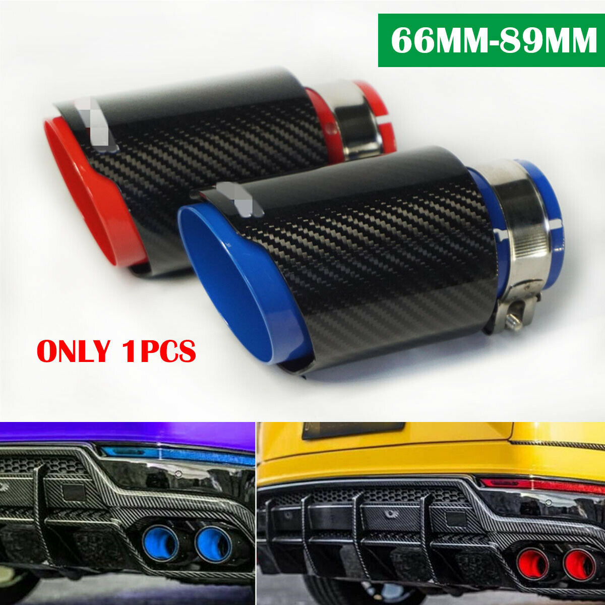 2.5'' Carbon Fiber Glossy Exhaust Pipe Stainless Steel Tipe Red Baking Paint 1PC