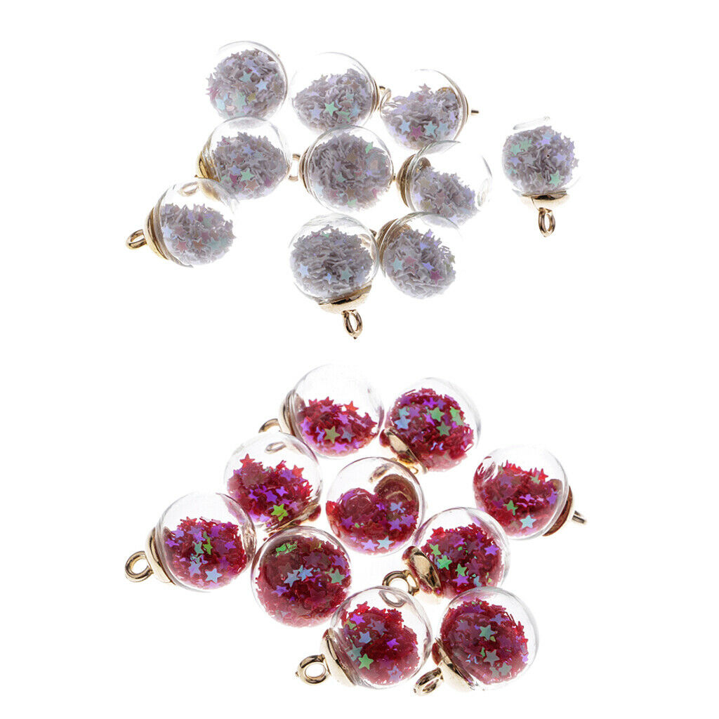 20X 16mm Charms Glass Ball With Shiny Star Pendants Craft DIY Necklace Mixed