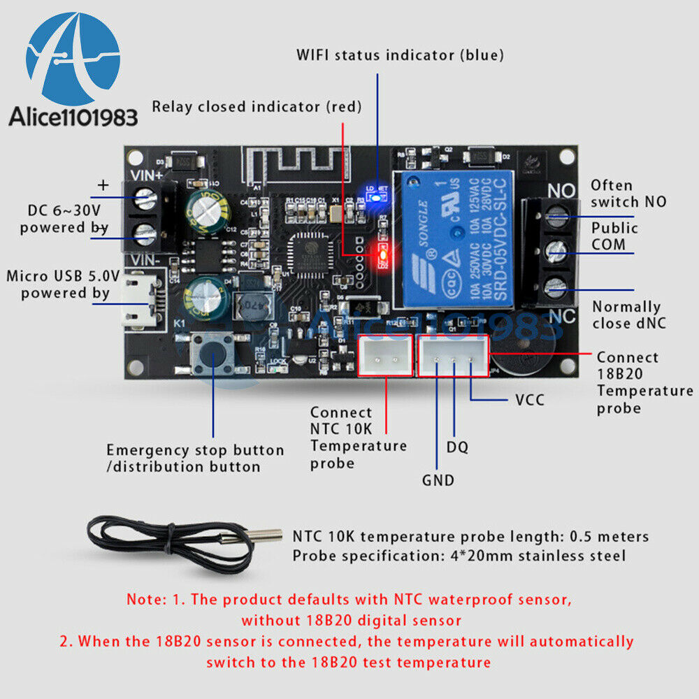 High Precision Remote WIFI Thermostat Temperature Controller Module DC6-30V New
