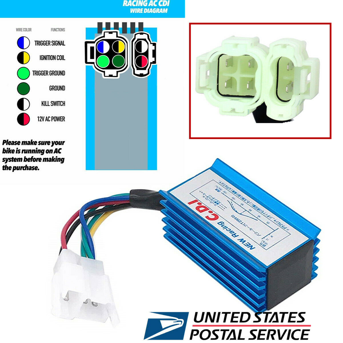 Racing AC 6-Pin 2+4 Plug CDI Box For CG 125cc 150cc 200cc 250cc Vertical Engine