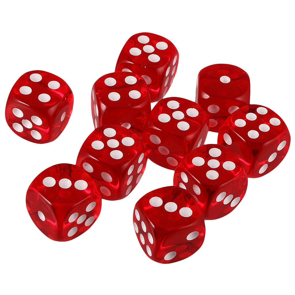 10 Packs Acrylic Six Side Spot Dices 16mm Square Dice for TRPG DND Game