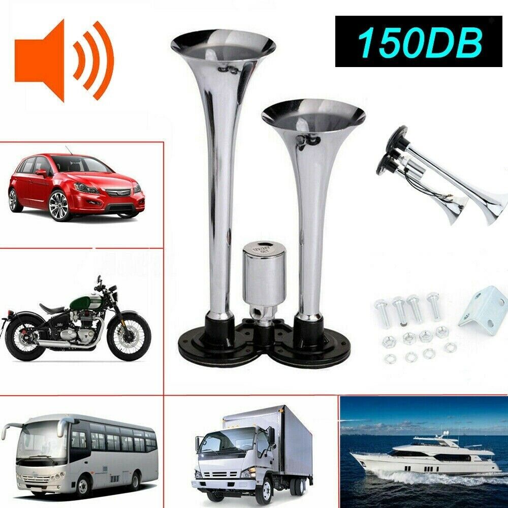 12V/24V DC Dual Trumpet Air Horn Compressor Kit - Super Loud 150db Car Truck RV