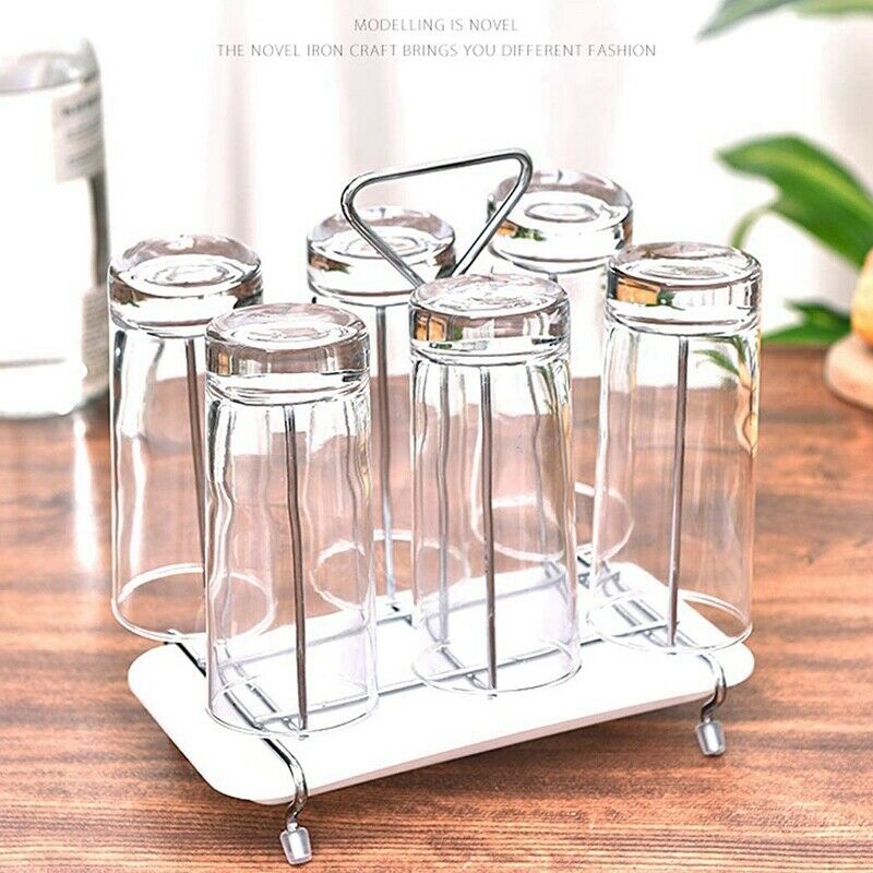 Cup Drying Rack Stand,6 Cup Metal Glass Cup Rack Mug Draining Organizer L7A4