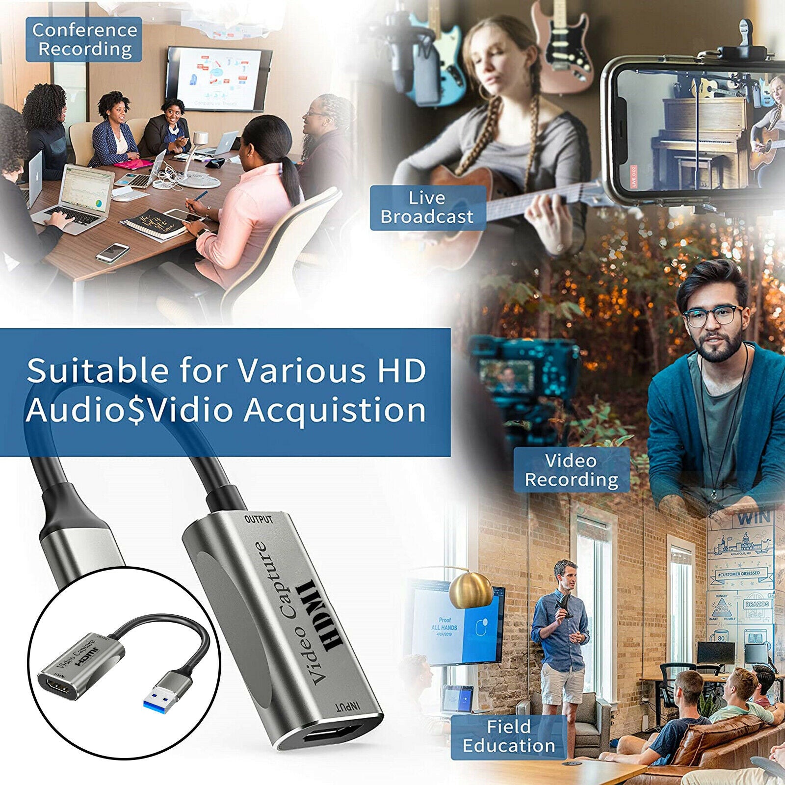 HDMI to USB 3.0 Video Capture Card 4K Record For Live Streaming