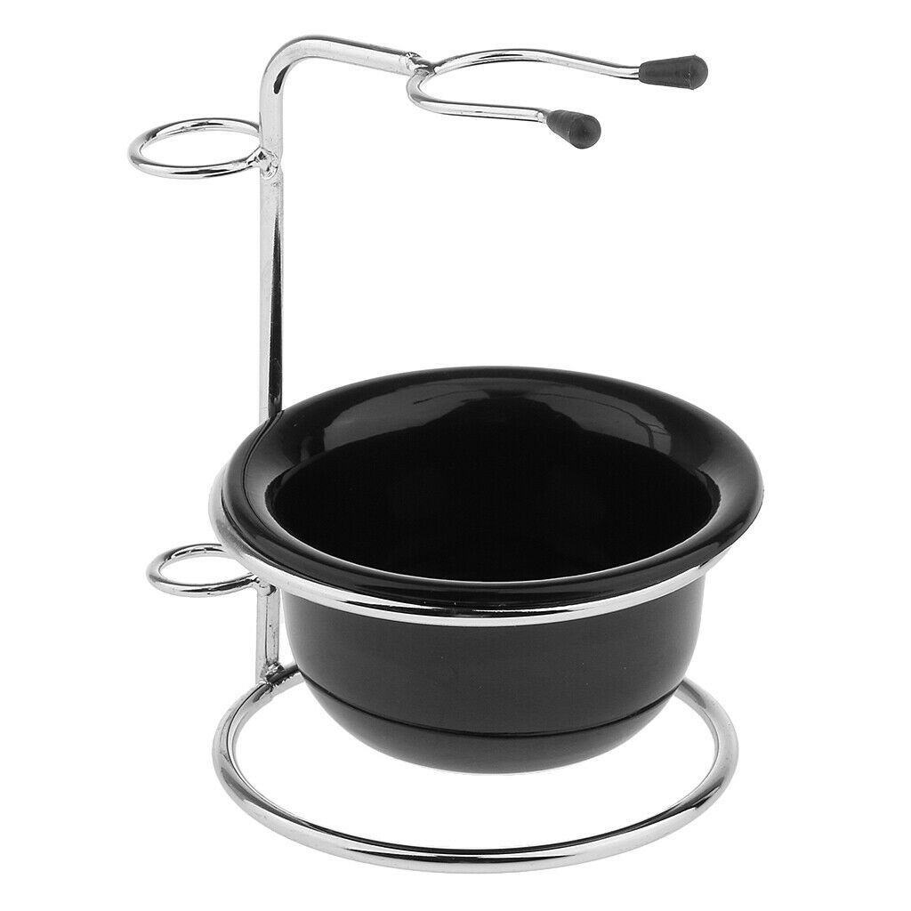 Men Stainless Steel Shaving Brush Razor Stand Holder + Mug Cup Bowl Set