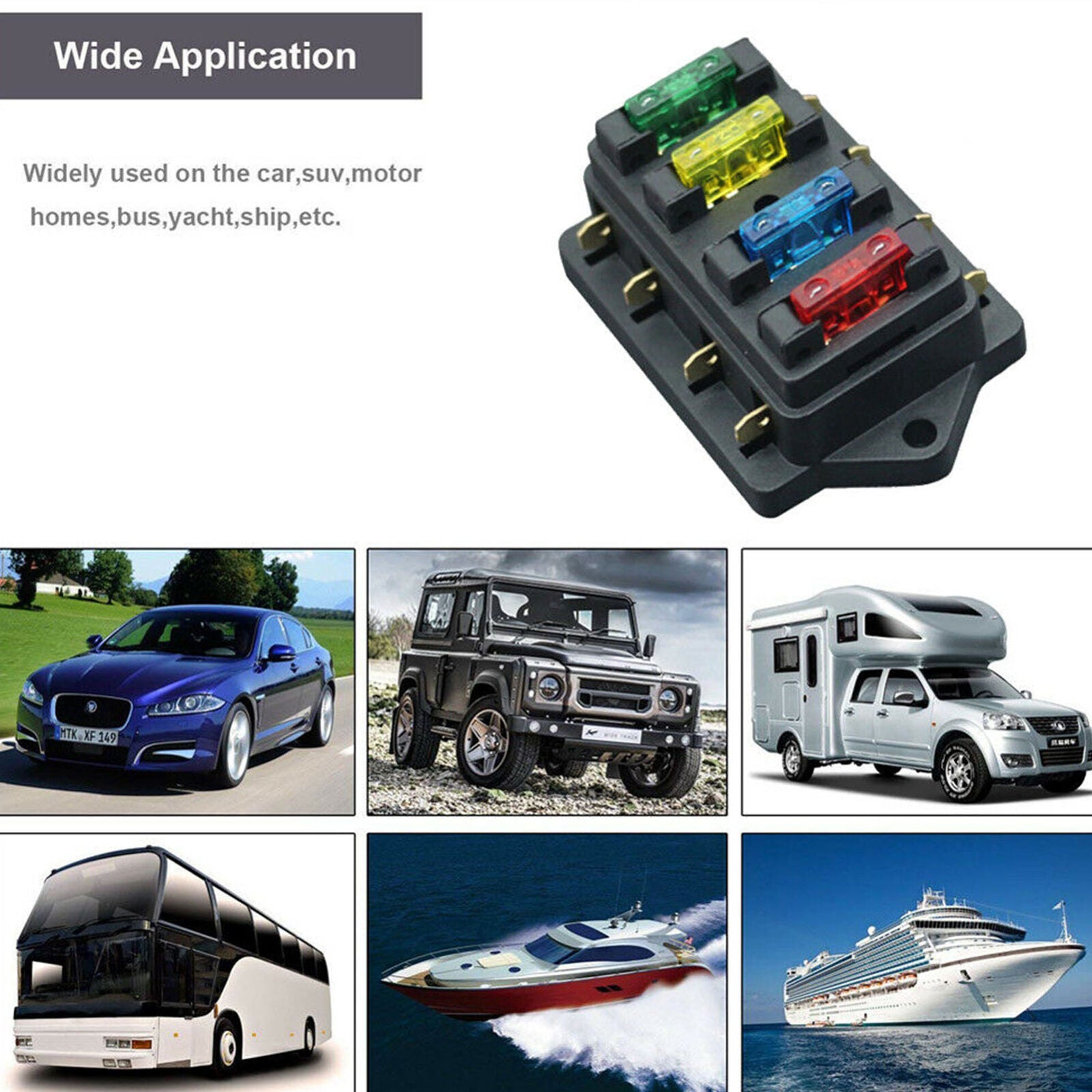 4 Way Car Boat Truck Circuit ATC ATO Standard Blade Fuse Box Holder Universal