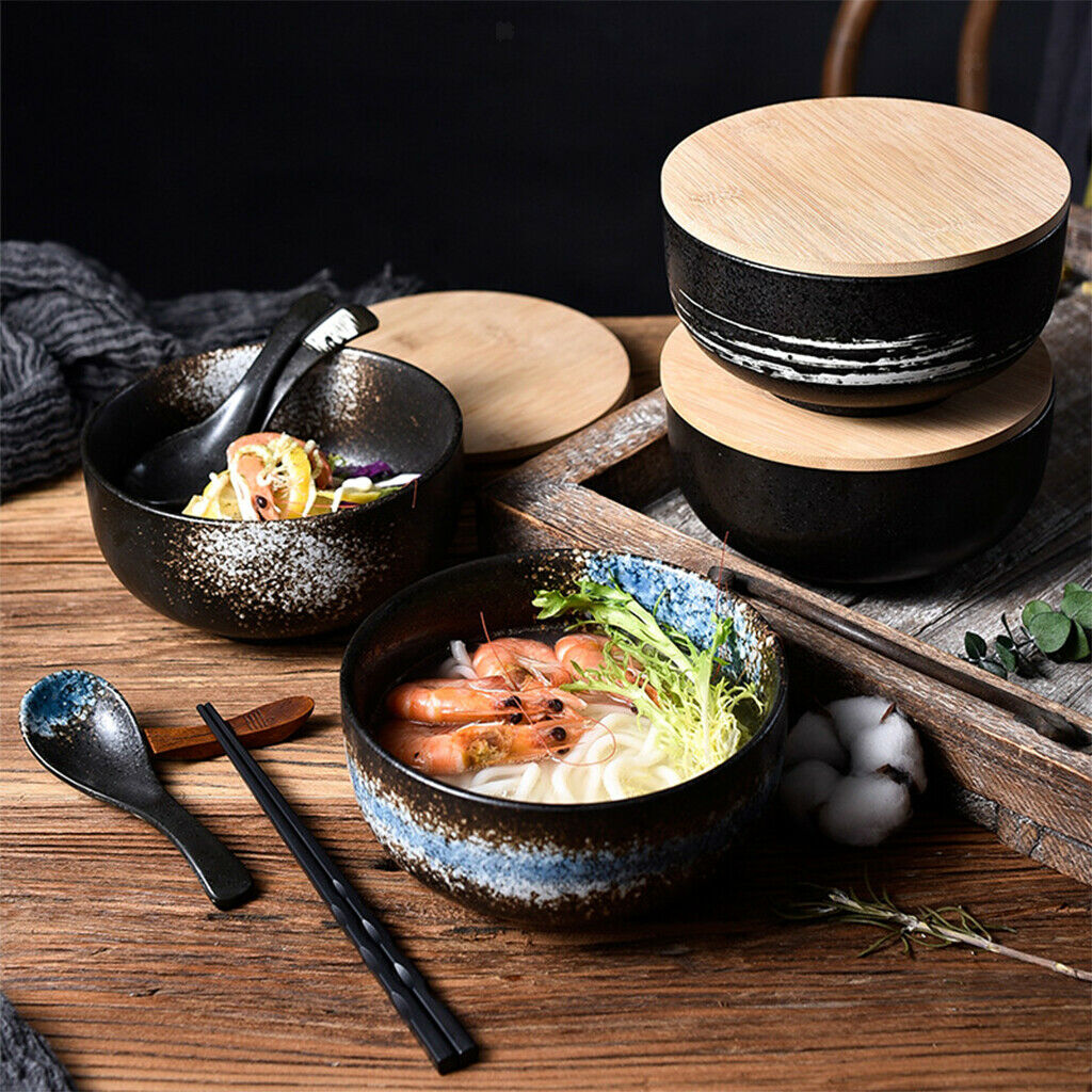 Japanese Ramen Bowl Large with Lid and Spoon Soup Tableware Accessory Gifts