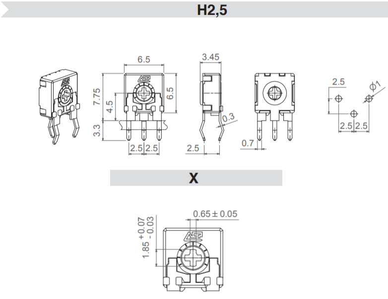 100pcs-ACP CA6XH2.5 20KA 2020 SNP 20K TYPE A TRIMME Potentiometer 6mm