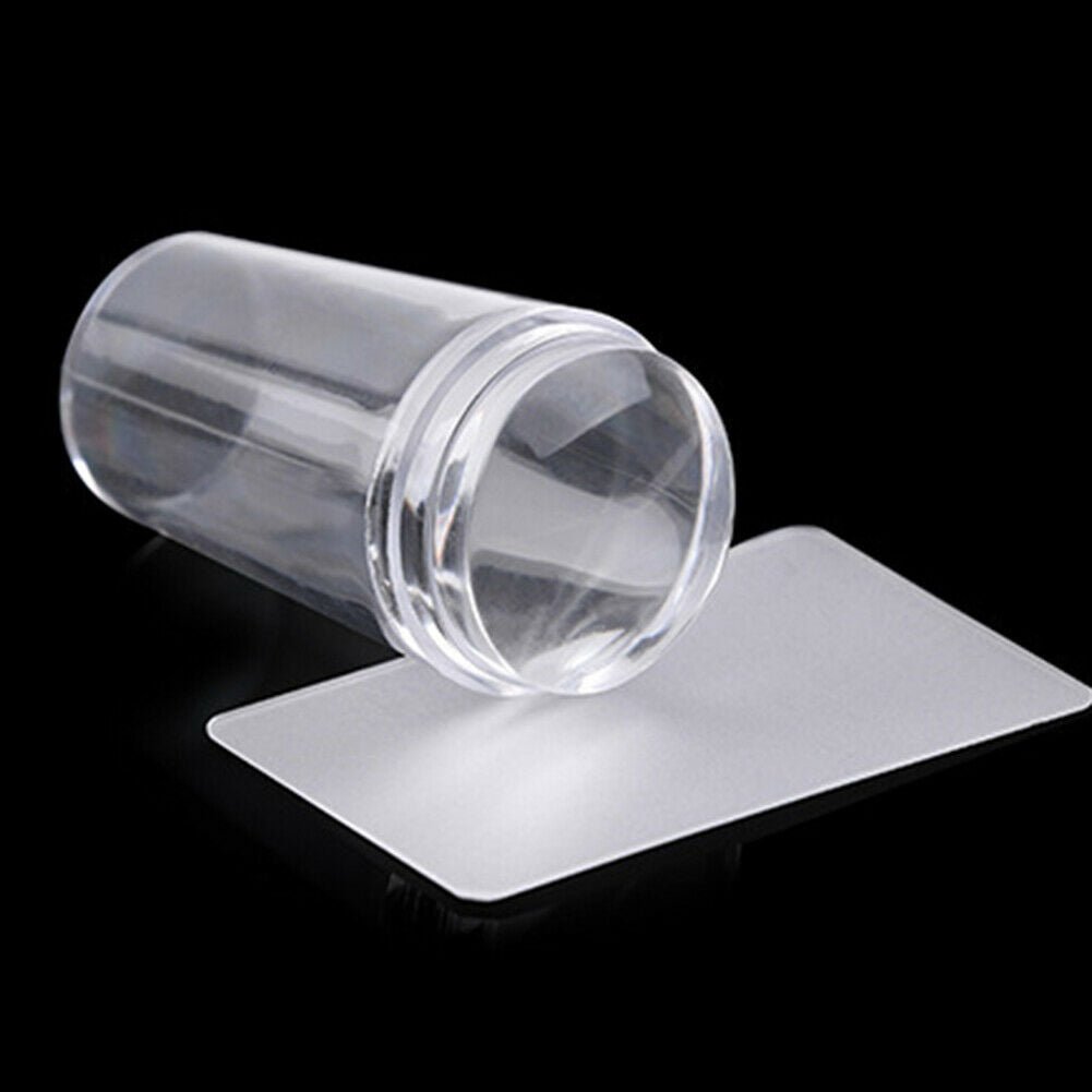 Nail Art Stamp Template Transparent Silicone Seal Stamper Head w/Scraper @