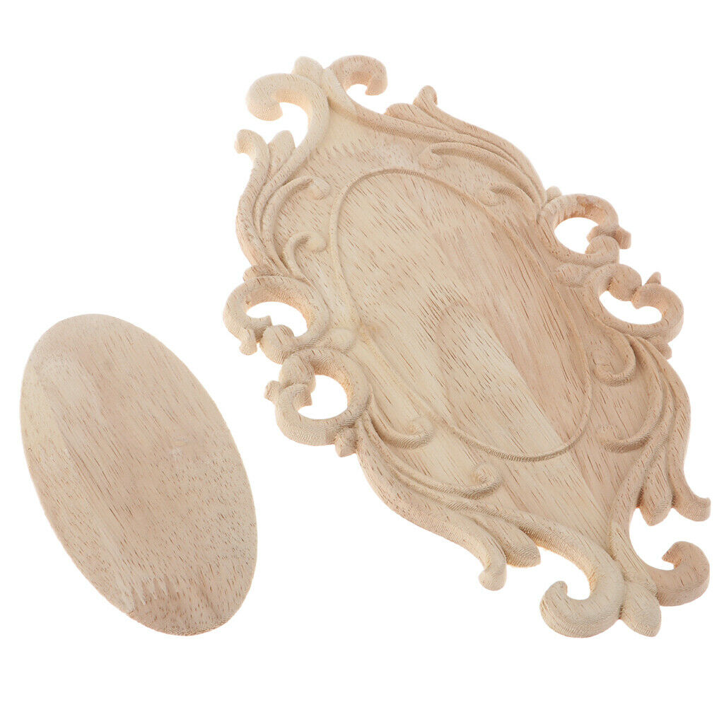 Unpainted Wood Carved Corner Applique Frame Wall Furniture Decor