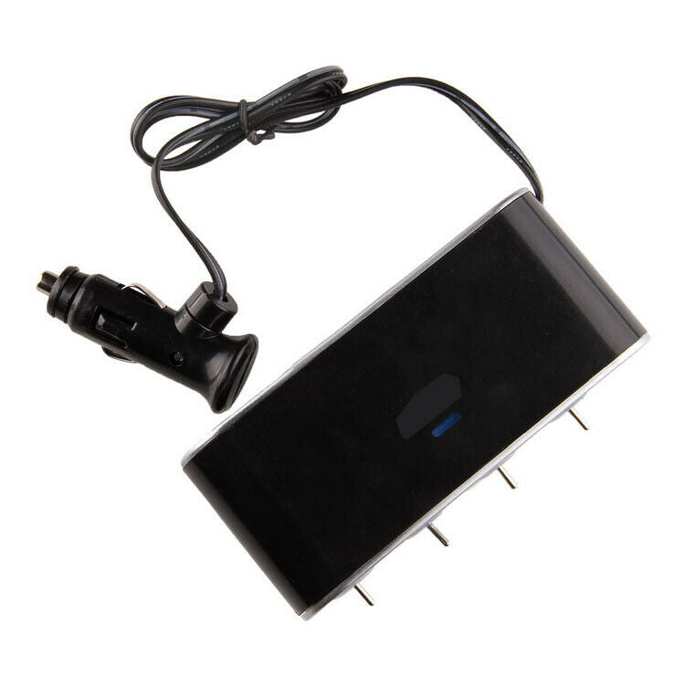 Black 4Way Sockets Cigarette Lighter USB Charger Splitter 12V Power Adapter Car