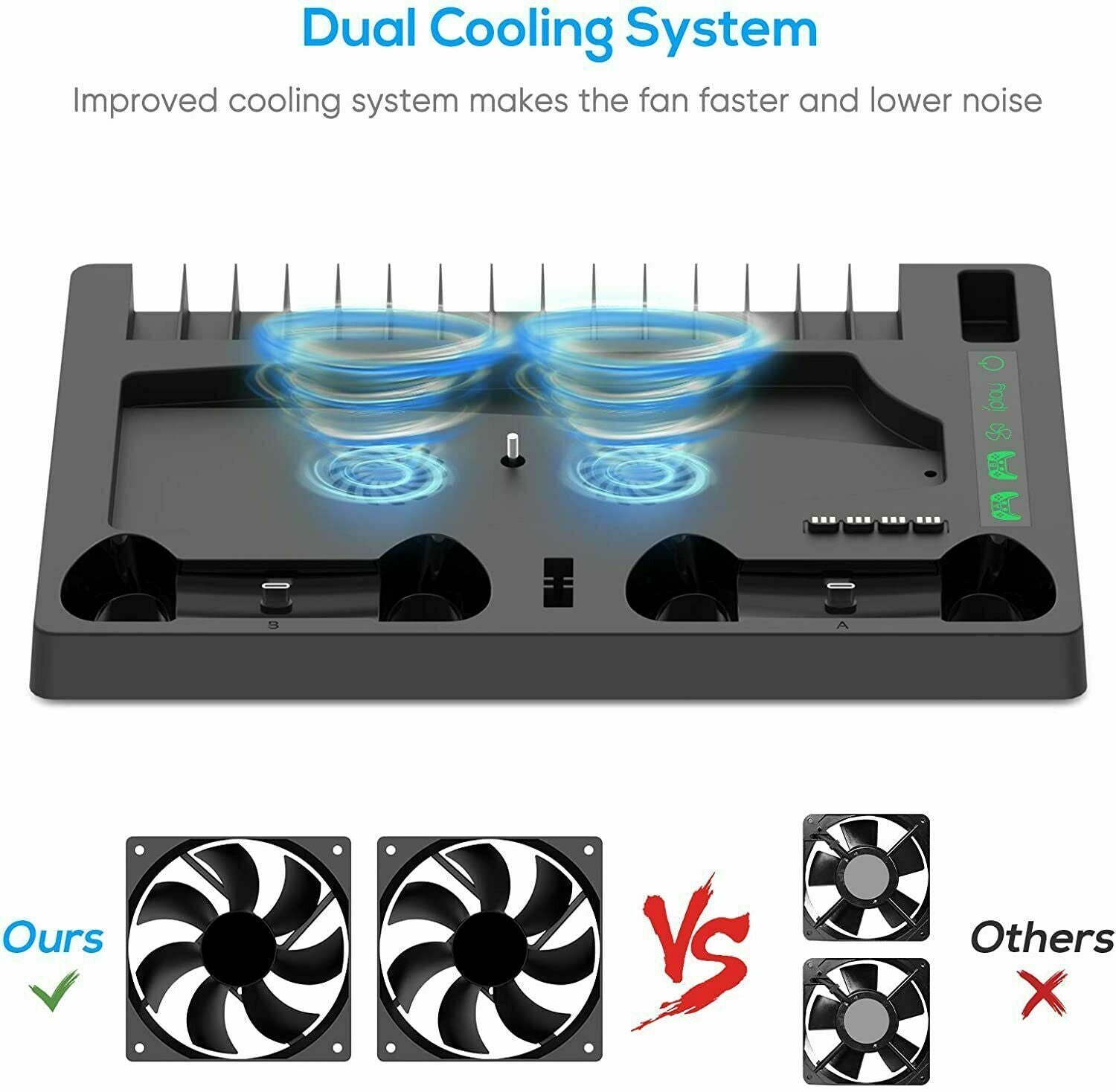for PS5 Vertical Stand Base Holder Storage Charging Station with Cooling Fan SUK