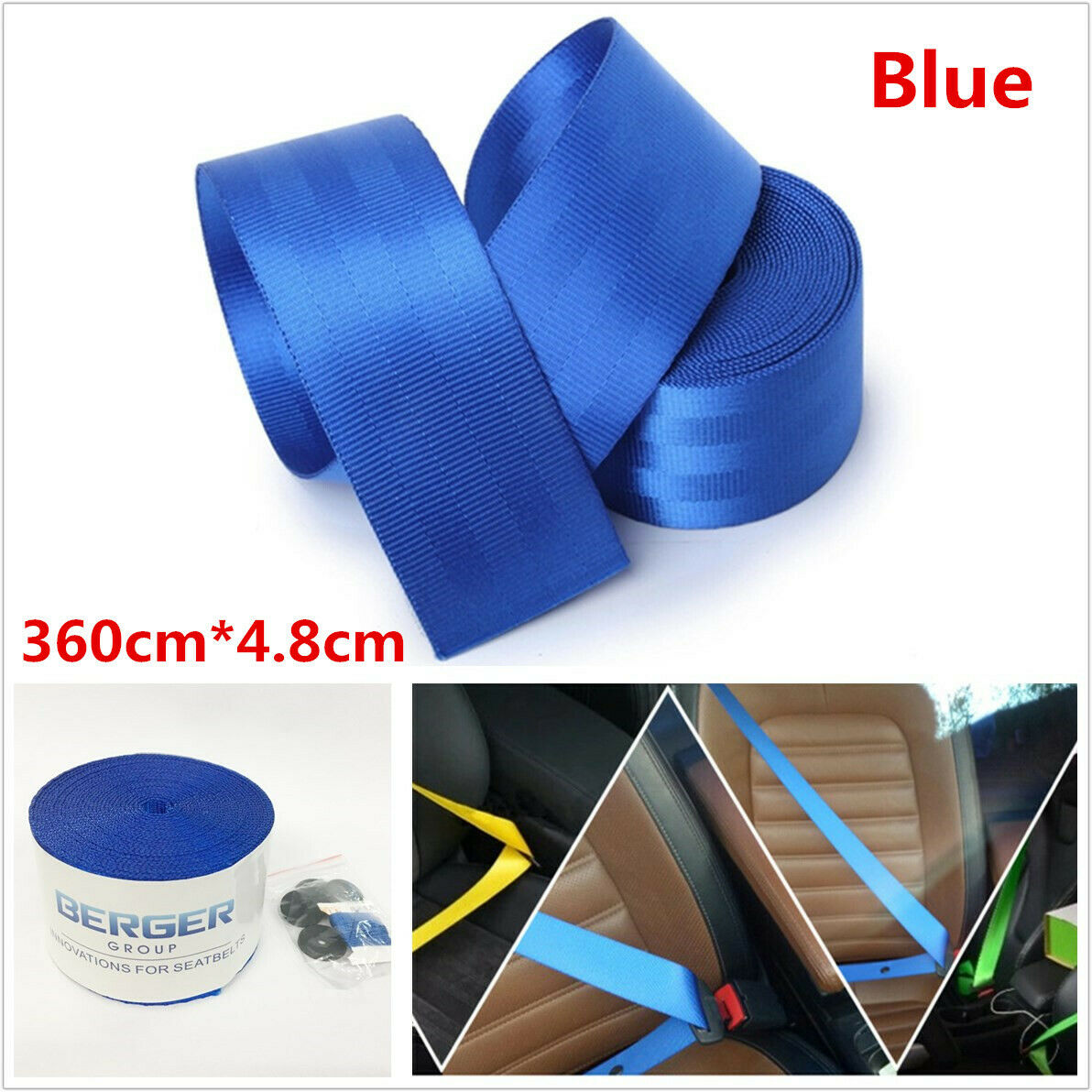 Blue Universal Car Racing Front 3 Point Safety Retractable Seat Lap Belt Harness