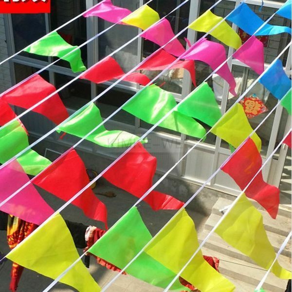 50 M Colorful Triangle Flag Pennant String Banner Festival Party Holiday Decor