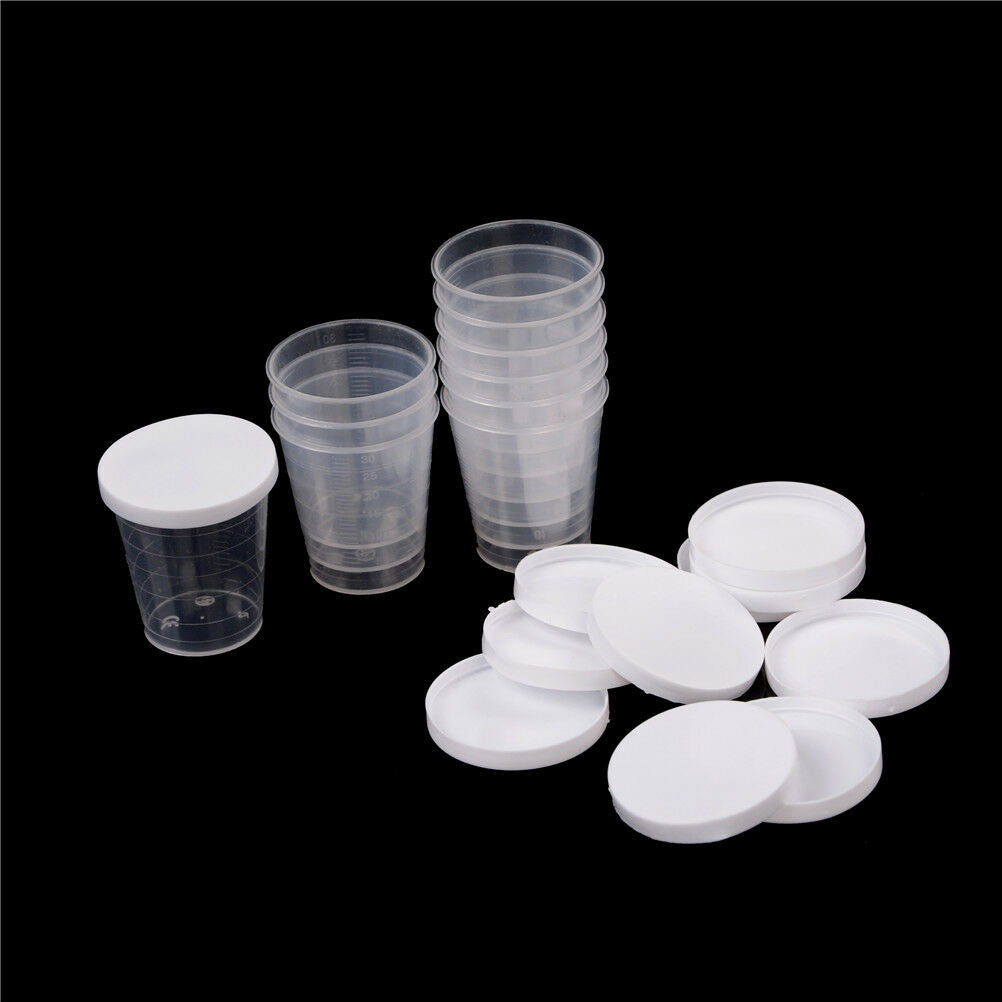 10x 30ml Plastic Lab Test Liquid Measuring Container Cups with Cap BDAU
