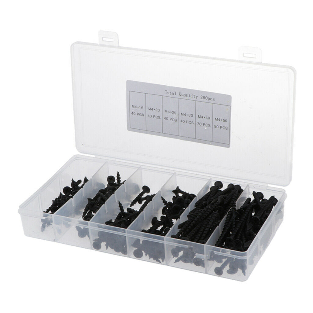 280 Pieces Black Screw Set Wooden Crafts Electronic Products Assortment Kits