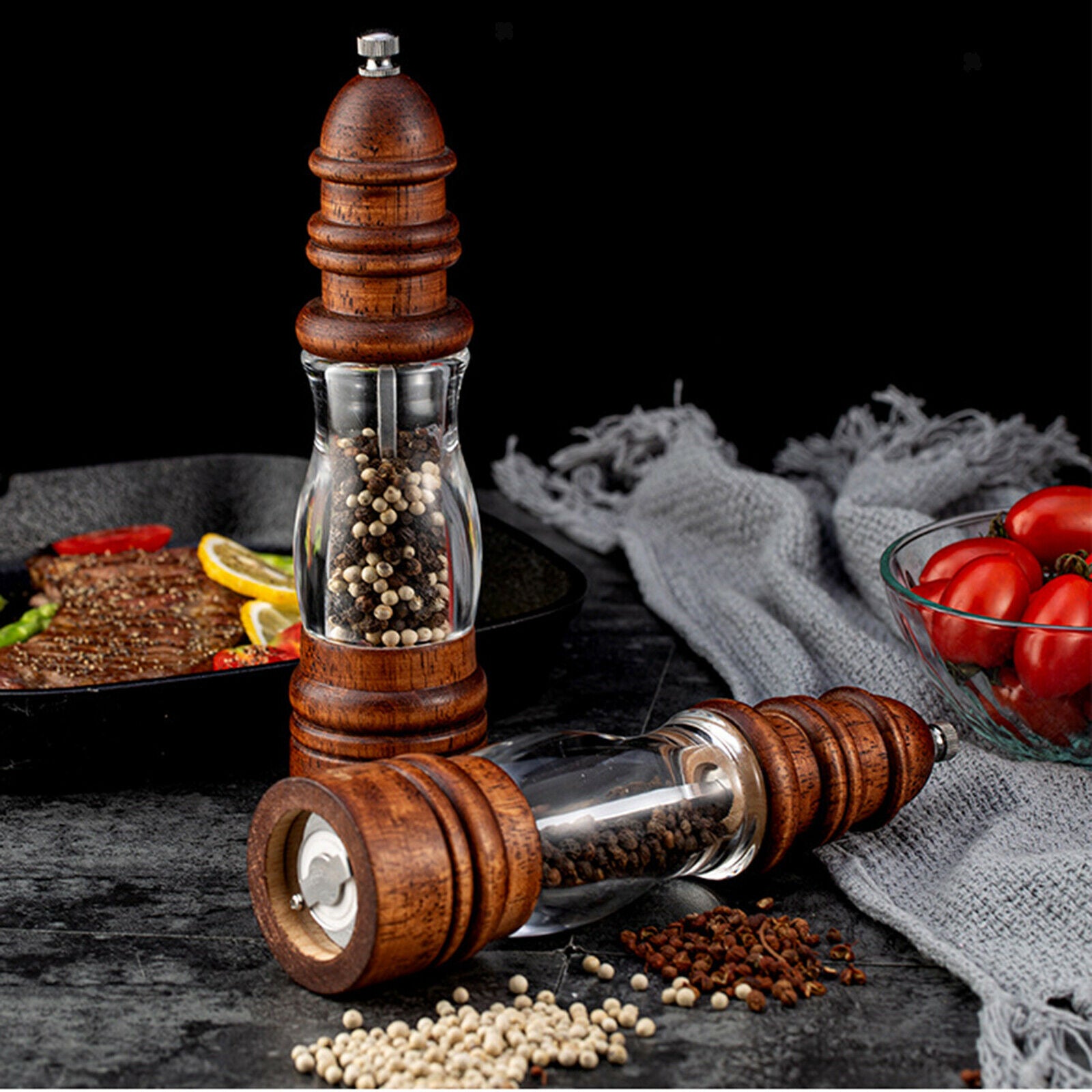 Wooden Salt and Pepper Grinder Set Pepper Spice Mill Adjustable Coarseness