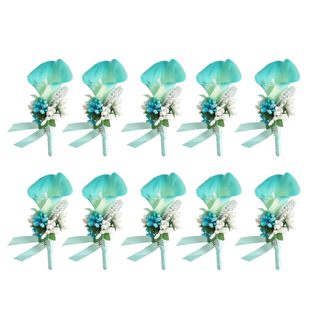10Pcs Flowers Boutonniere Set Wrist Corsage Wristband, Groom Groomsman