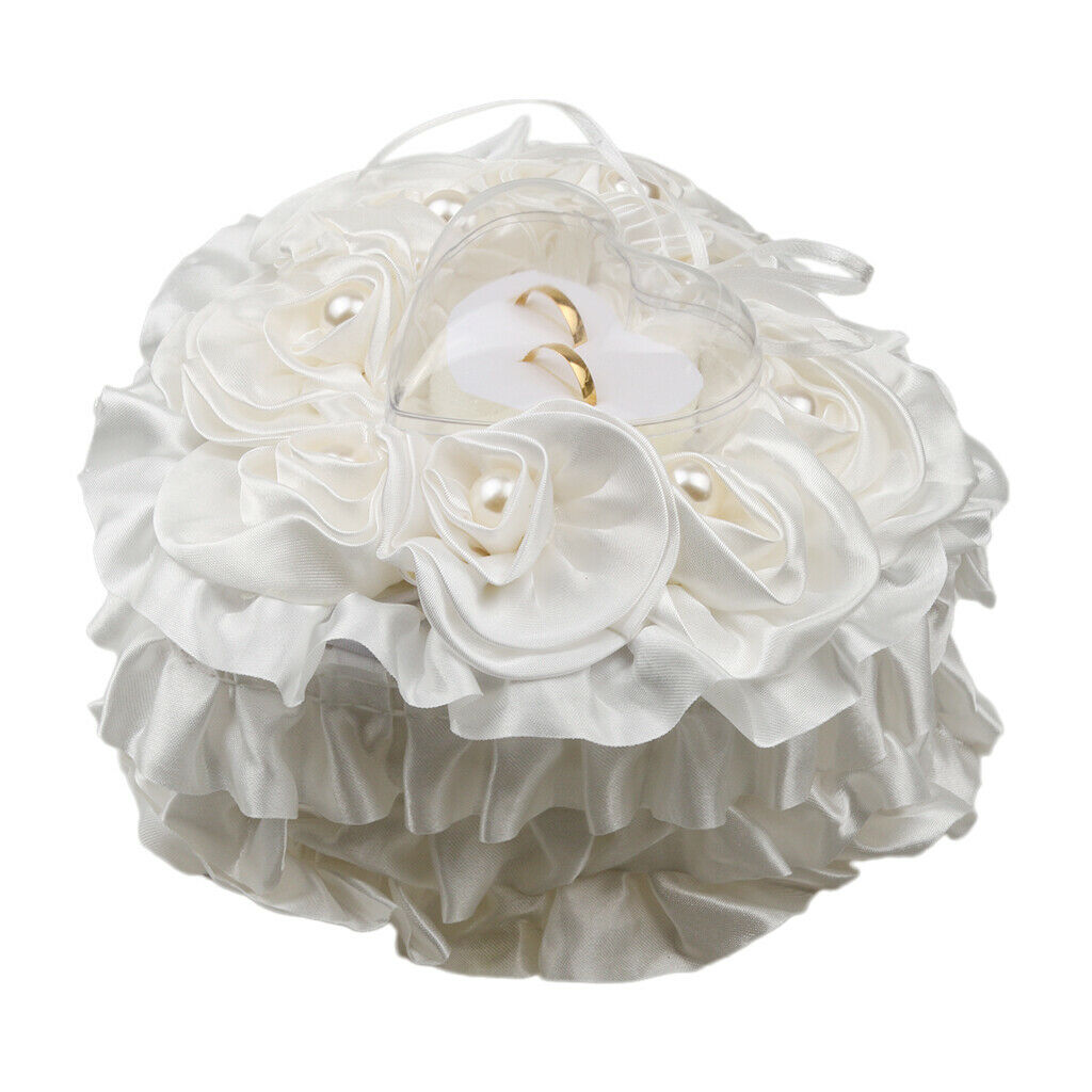 Heart Shape Rose decorated Earring Ring Pendant Jewelry Box Case Holder  White