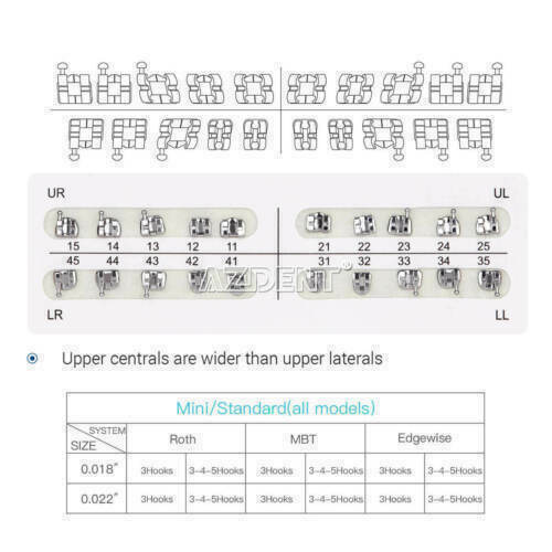 40packs Dental Bracket Brace Edgewise Slot.018 Hooks 3-4-5 Orthodontic AZDENT