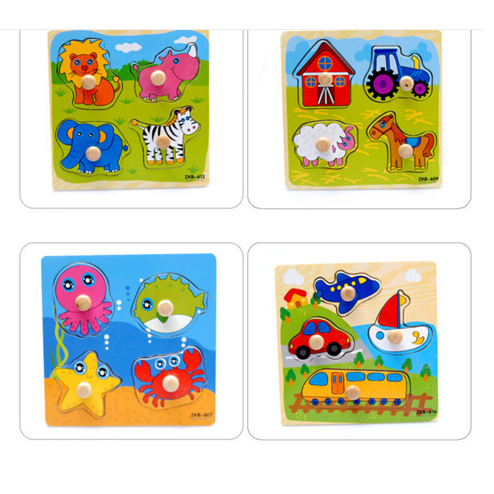 Babys Toddler Intelligence Development Animals Wooden Bricks Puzzle To.l8