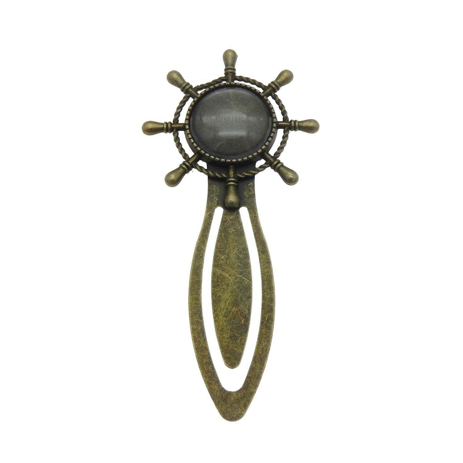 2 sets Antiqued Bronze Metal Bookmark Rudder Blank Bezel with Glass Cameo 18mm