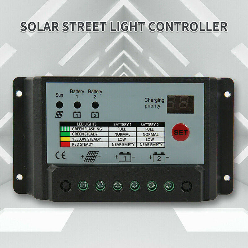 20A Dual Battery Solar Panel Charge Controller Regulator for 12V 24V Batteries