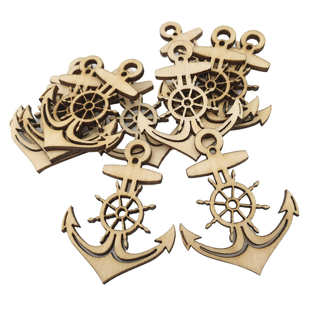 10pcs Wooden Tags Anchor Shaped Wood Cutout Hanging Embellishment Decoration