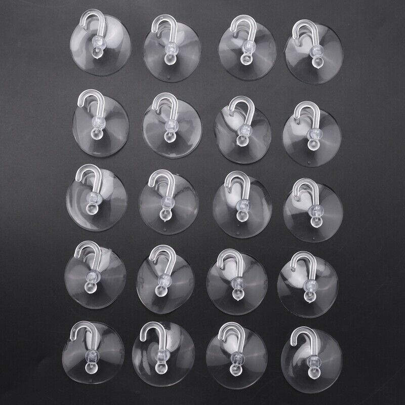 20 X Suction Cups Clear Plastic Cups with Metal Hooks Window Decoration CabineK9