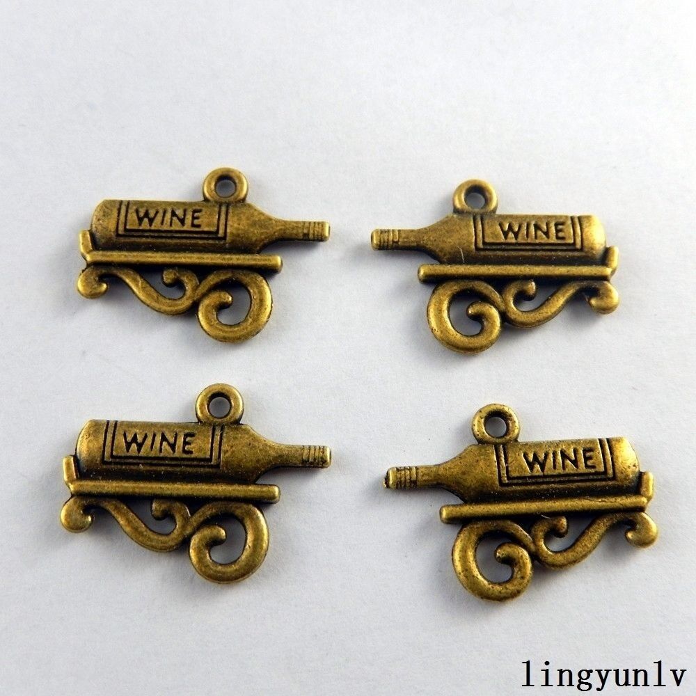 20 pcs Antiqued Bronze Wine Bottle Pendant Charm Alloy Jewelry Crafts 22*16*2mm