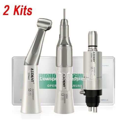 2X Dental Contra Angle Straight Air Motor M4 Low Speed Handpiece Kit FX 4 Holes