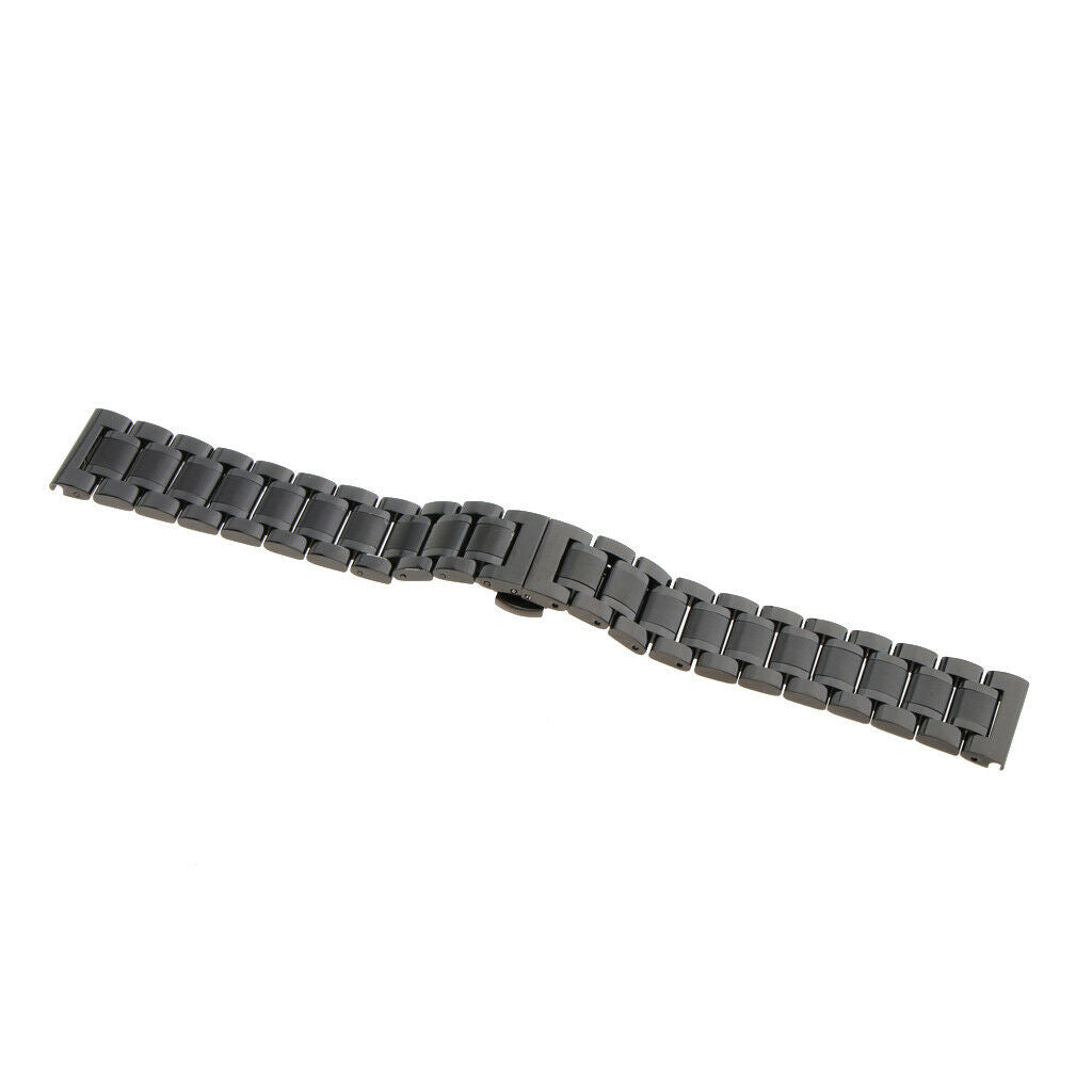 Men's Stainless Steel Watch Band Strap Bracelet Double Clasp Black 20mm
