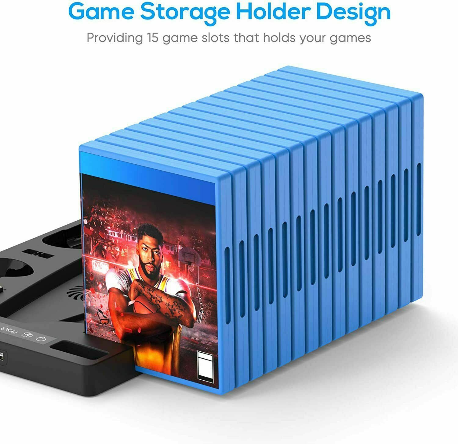 For PS5 Vertical Stand Base Holder Storage Charging Station with Cooling Fan