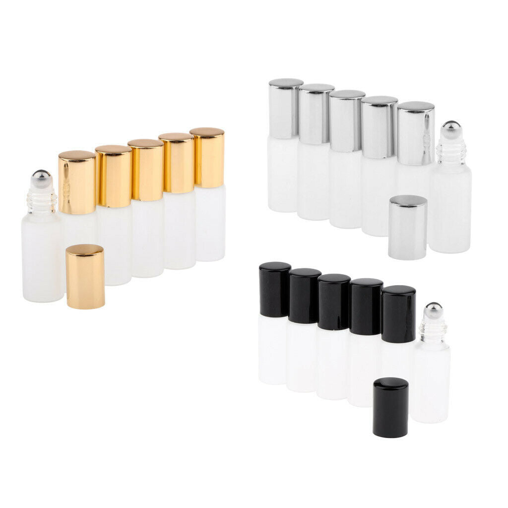 6Pcs Empty Perfume Essential Oil Roll on Bottles Glass Roller Bottle Black