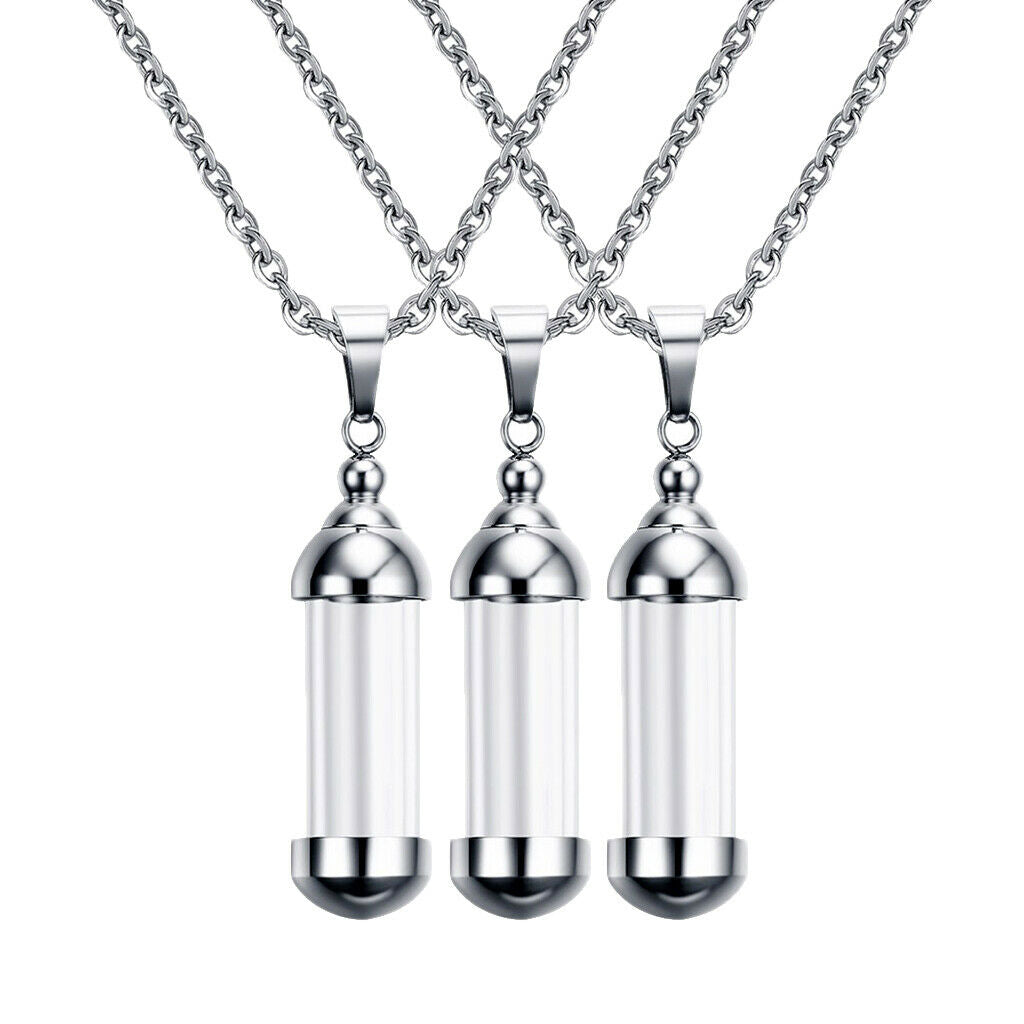 3 Pieces Steel Screw  Tube Glass Bottle Urn Vial Charm