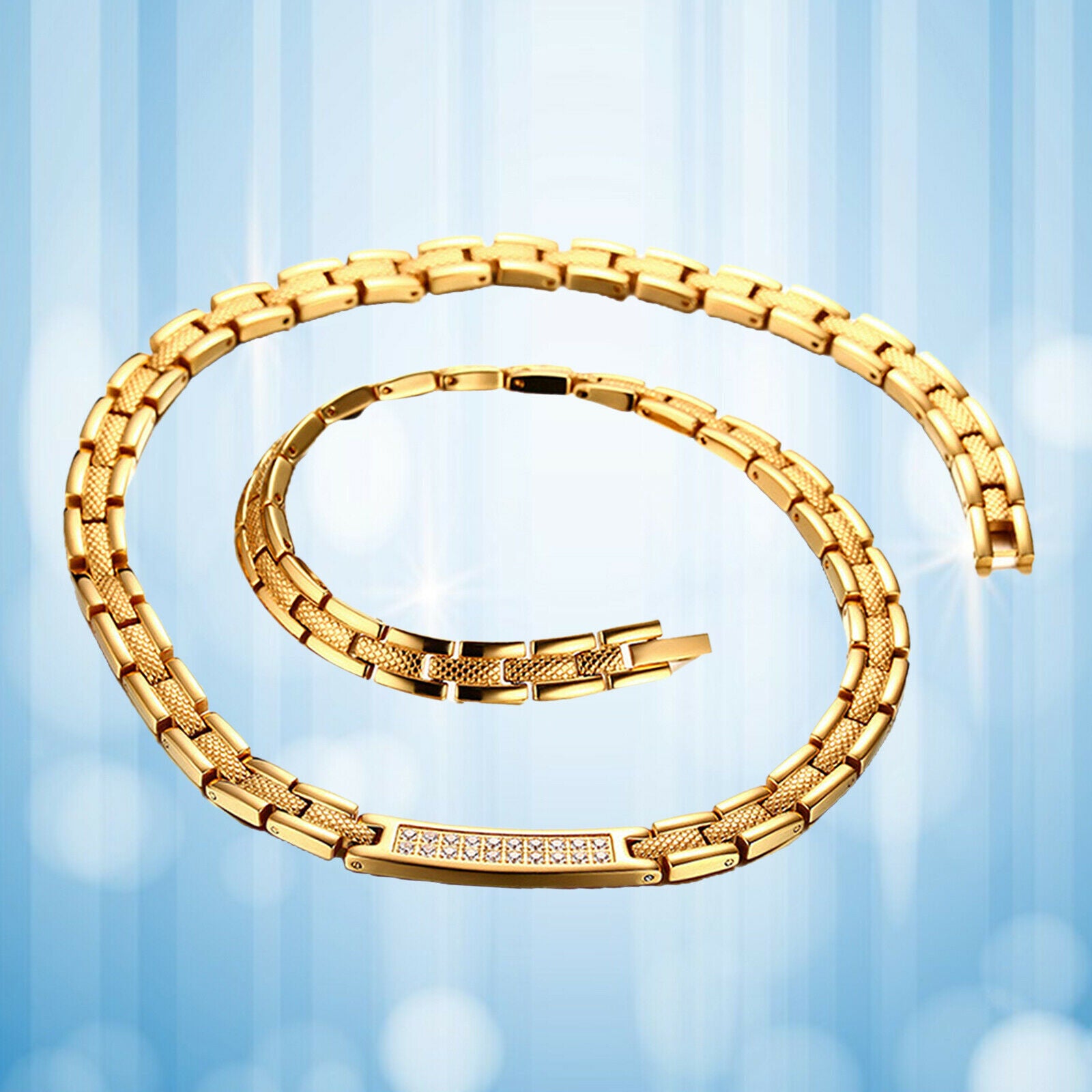 Elegant Stainless Steel Magnetic Therapy Necklace Fashion 48cm Length Golden