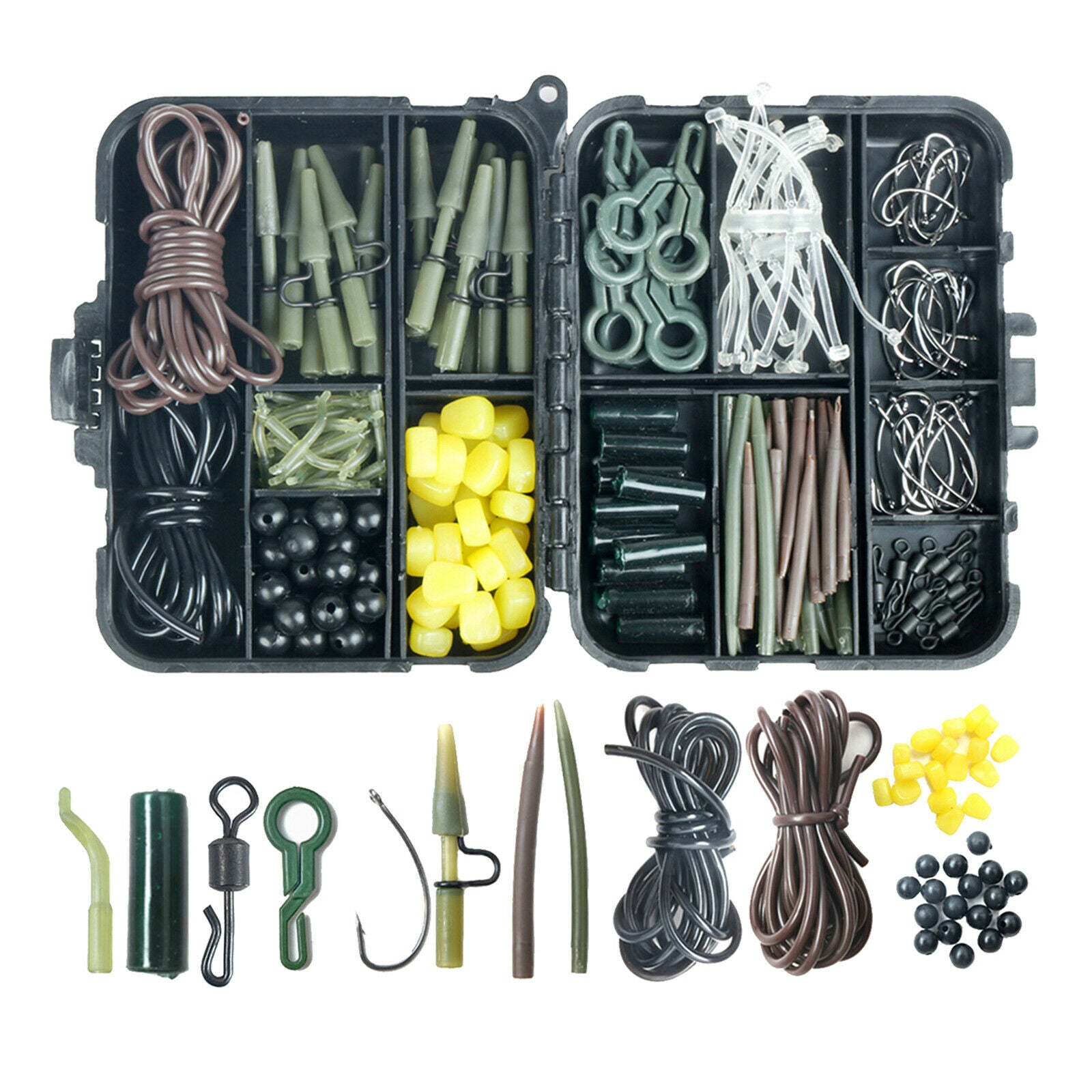 225pcs Portable Fishing Tackle Box Carp Weights Lures Baits Safety Hooks