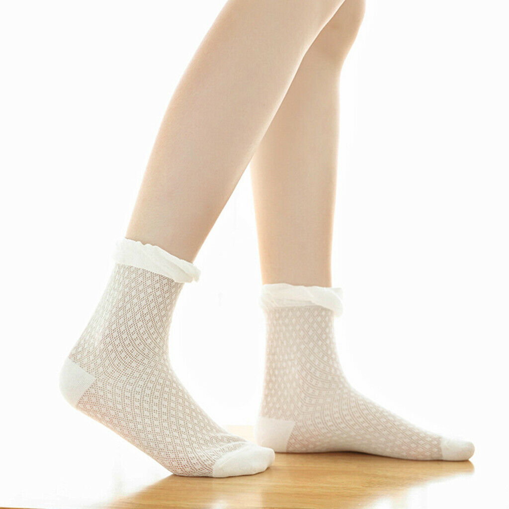 6pairs Lace Ruffle Floral Elastic Womens Breathable Casual Socks Gray