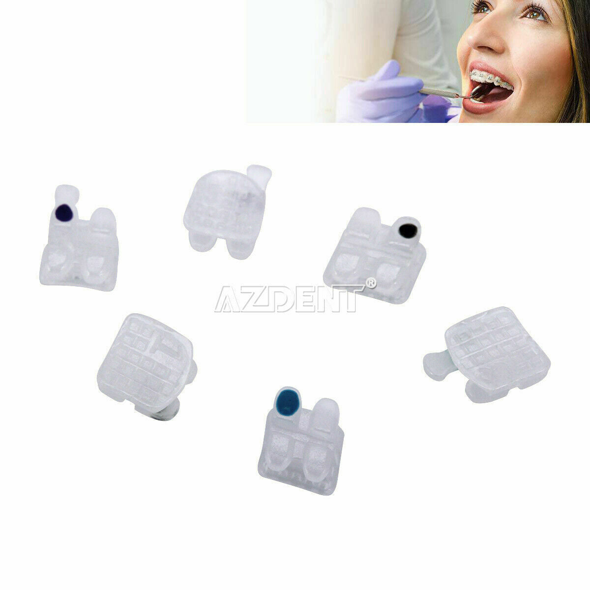 5 Packs Dental Orthodontic Ceramic Brackets 5*5 MBT 0.022 Hooks 345 AZDENT