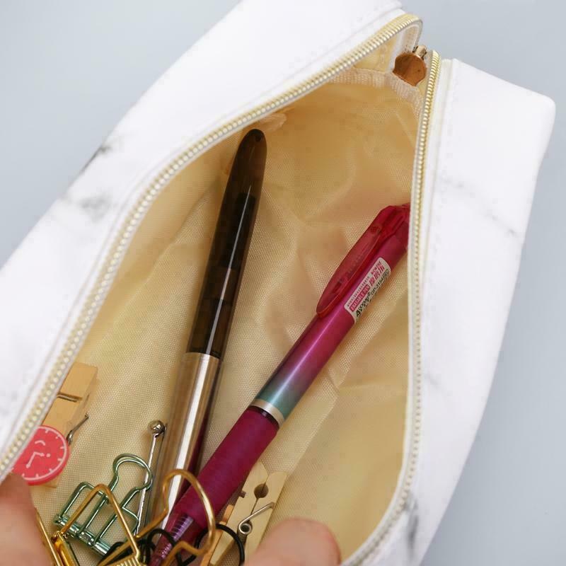 White Cute Pencil Case Pen Box Zipper Bags Makeup Storage SupplyL Rf