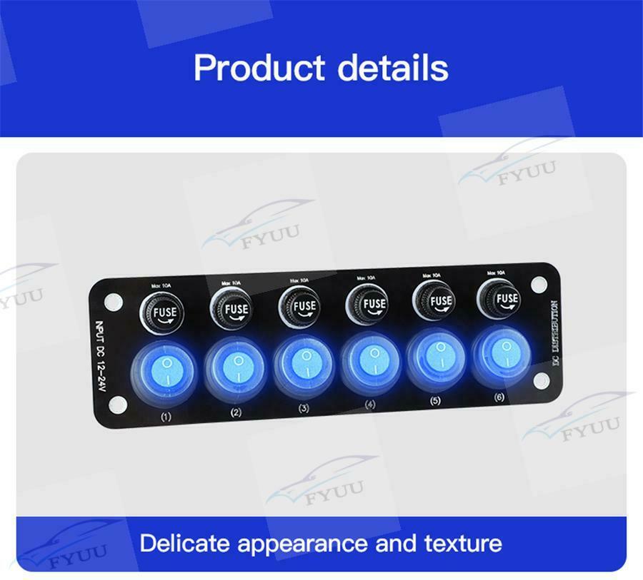 Multi Port Sockets 6Position Electronic On/Off PC Power Button 12V Toggle Switch